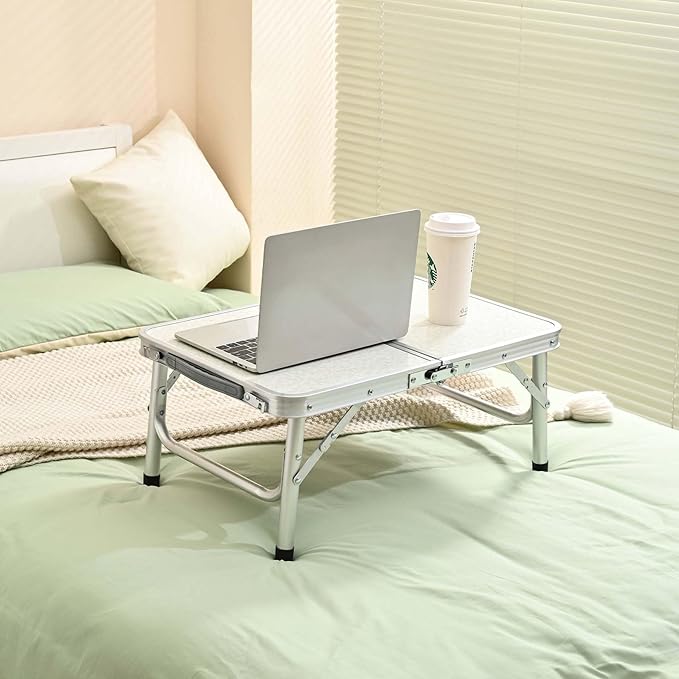 Folding Picnic Table, Small Camping Table with Adjustable Heights, Portable Lightweight Aluminum Side Table for Office, Beach, Garden, Travel