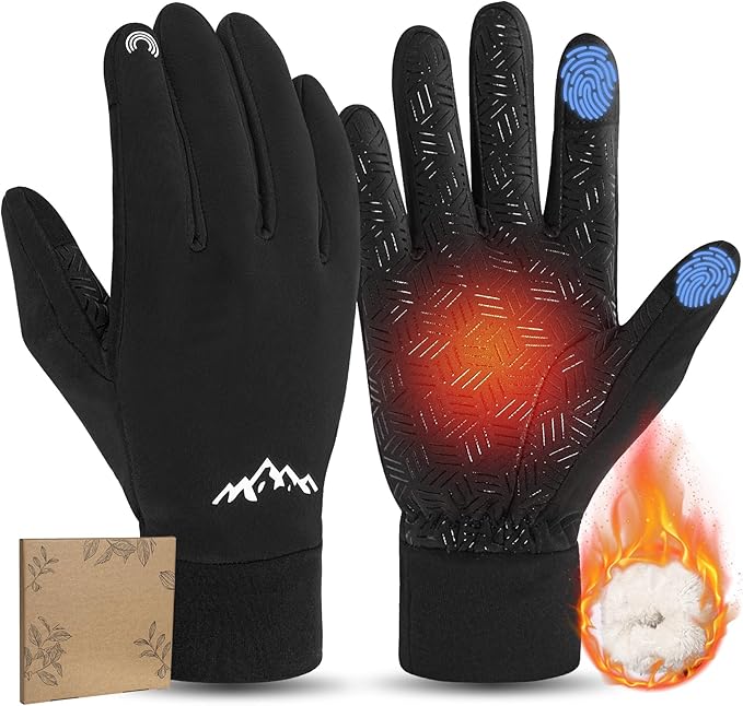 Pixel Panda Winter Gloves for Men Women Warm Touchscreen Gloves for Cold Weather Thin Water-Resistant Windproof Non-Slip Gloves for Cycling, Driving, Running, Hiking