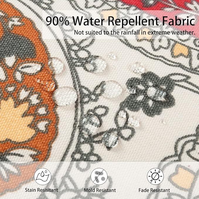 Magpie Fabrics Pack of 2 Outdoor Lumbar Pillow Case Covers 12"x20", Waterproof Rectangular Throw Pillowcase Shell Decorative Sham for Patio Garden Couch - Paisley Red Beige