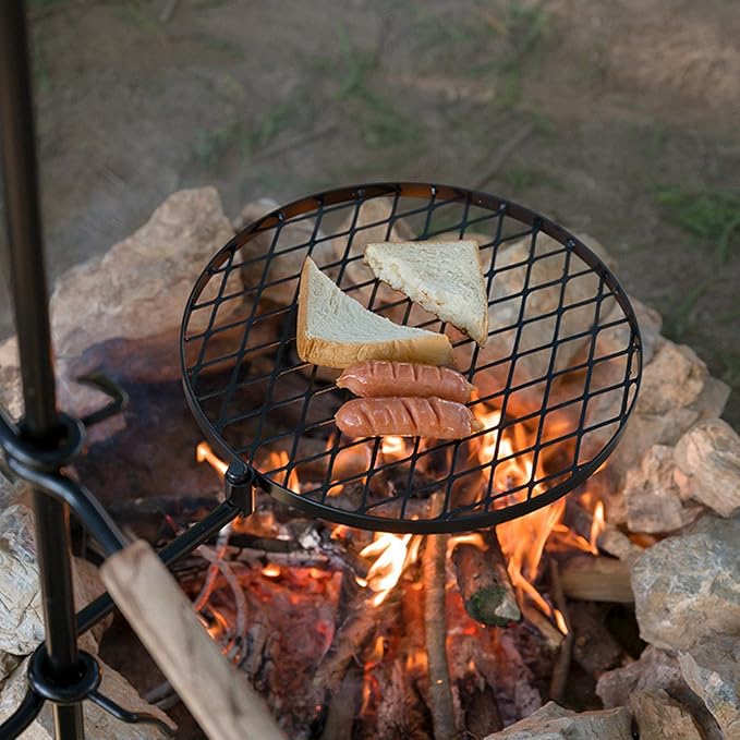 Fire Pit Slot Grill, Adjustable Swivel Campfire Grill Heavy Duty BBQ Steel Grate, HZGAMER Campfire Cooking Equipment Camping Grill for Outdoor Barbecue Over Open Fire