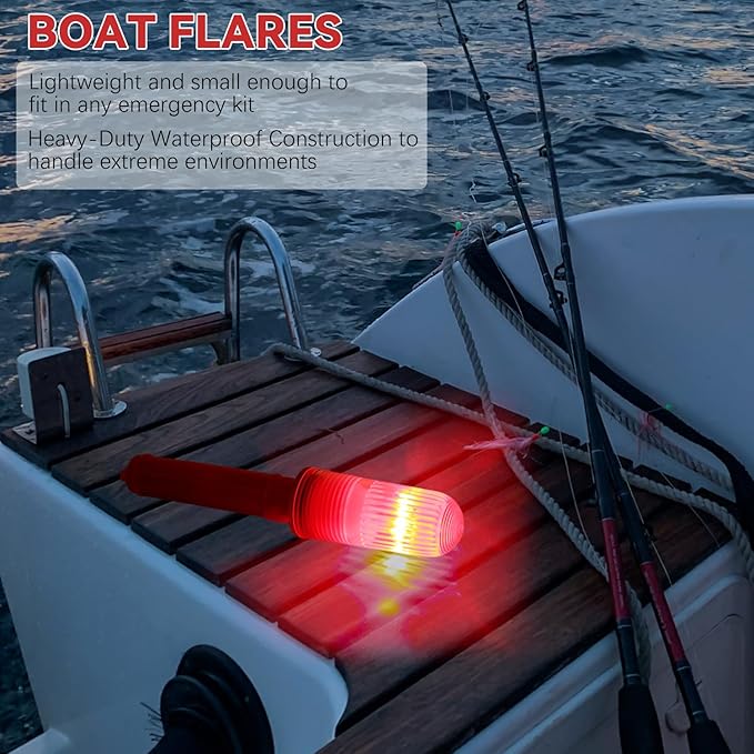 Boat Flares – Boat Flares Coast Guard Approved Marine, LED BoatFlares, Waterproof Emergency Signaling for Fishing Boats, Life Rafts (Red, 2pcs)