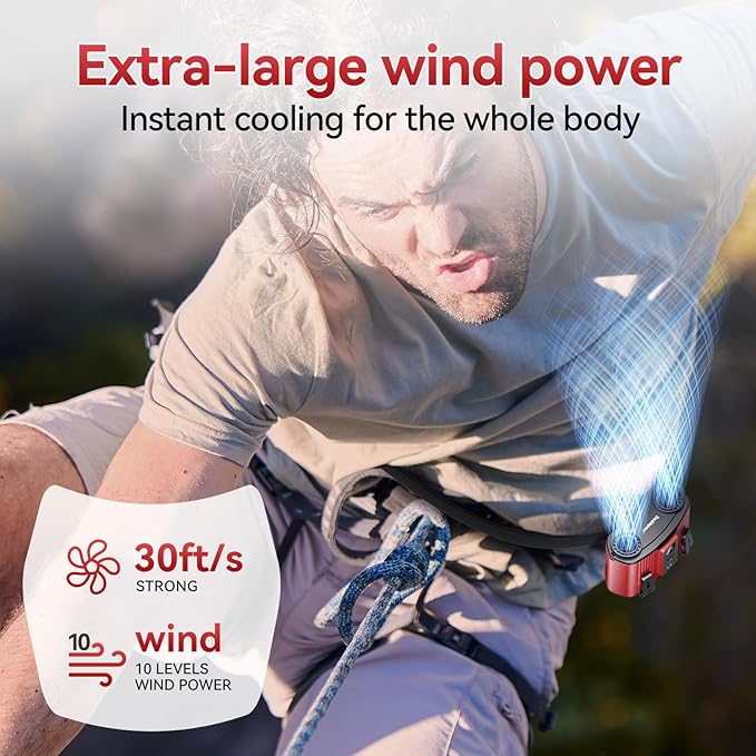 24000mAh Personal Waist Fan, USB Rechargeable Clip The Waist For Working,10 Speed & 40H Cooling and Heatstroke Prevention For Outdoor Travel Camping (Red, 24000mAh)