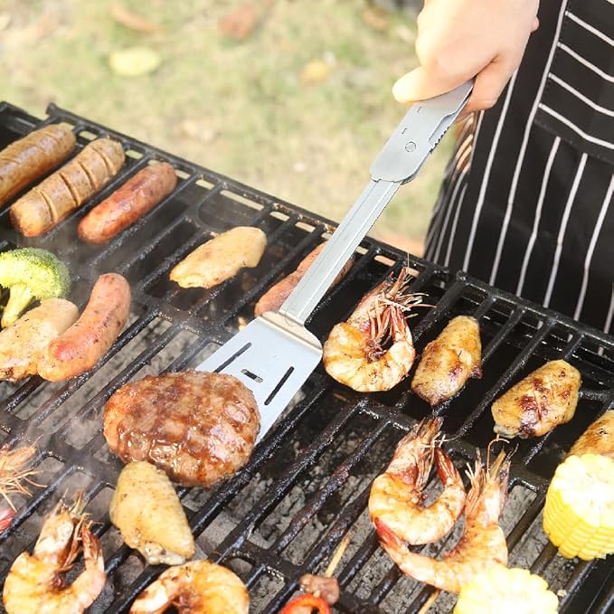 ROXON S601 14" 6 in 1 MBT3 Folding Grill Utensils Set Fork Spatula Grilling Knife Tongs Opener for Backyard Barbecue and Camping (Green)