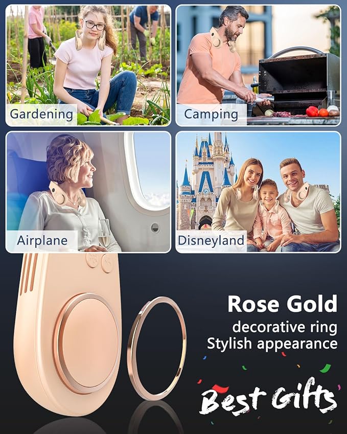 Neck Cooler for Hot Weather,Neck Fan Rechargeable Battery AC Unit,Personal Neckband Wear Wireless Cool Plates Fans Fast Charging Conditioning,Soundless Best Neck Fan for Walk Travel Airplane