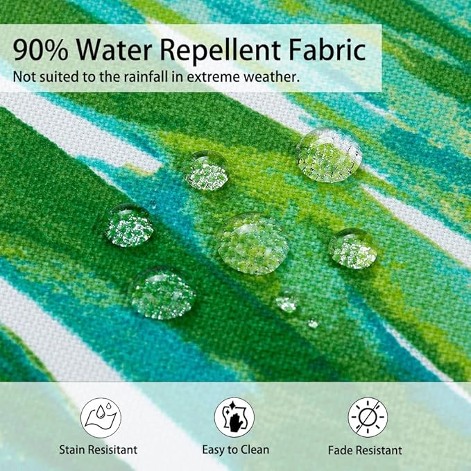 Magpie Fabrics Set of 2 Lumbar Throw Pillow with Insert 12x20 Inch, Outdoor Rectangular Waterproof Home Decorative Toss Cushion for Patio Garden Car Office - Green Palm Leaves