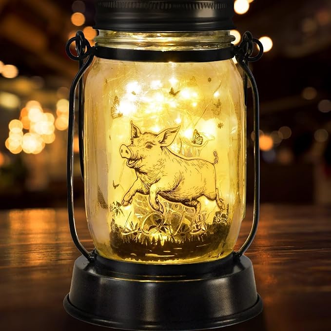kyoryuger Pig Gifts for Women/Men Pig Lovers Solar Lantern Mom Birthday, Mothers Day, Solar Garden Decoration Outside for Yard, Patio,Backyard,Porch, Torches