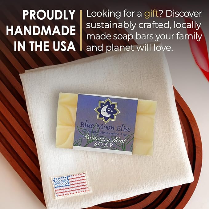 Rosemary Mint Bar Soap for Men and Women, Made with Organic Ingredients, Handmade in the USA, Moisturizing and Therapeutic for Face/Body, Soap Bar for Sensitive Skin