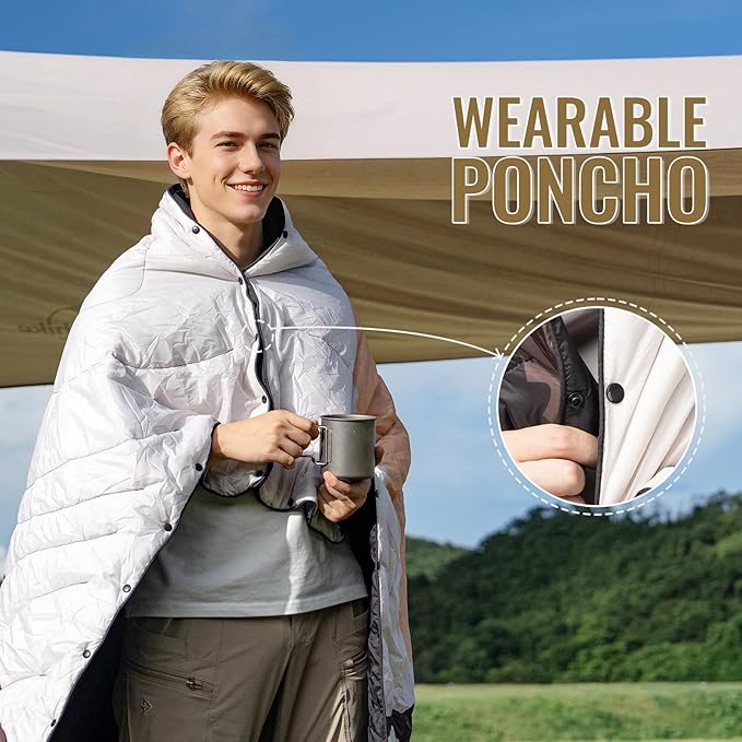 ONETIGRIS Camping Blanket,Wearable Outdoor Quilt with Recycled Thermal Insulation, Convertible to Sleeping Bag, Lightweight & Portable Travel Blanket for Camping &Hiking