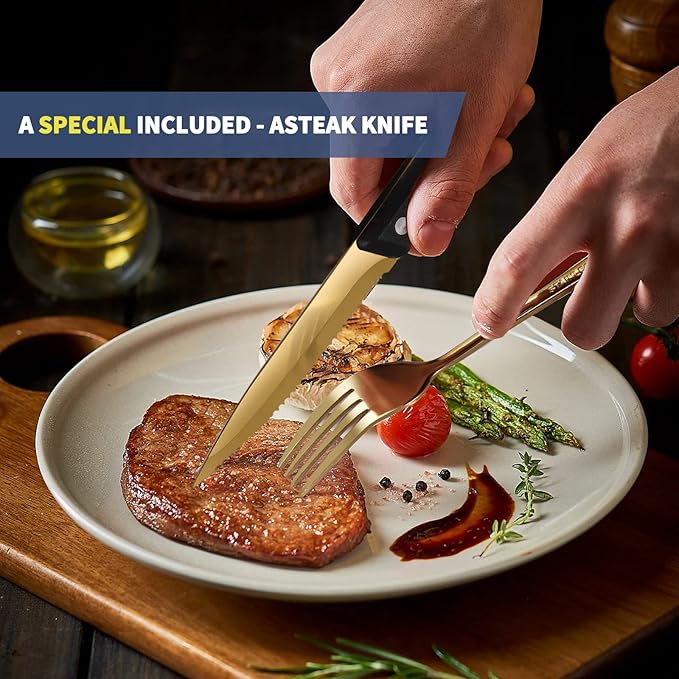 Travel Utensils with Case,Reusable Utensils,Portable Travel Camping Cutlery Set,Stainless Steel Flatware Set,Lunch Boxes Workplace Camping School Picnic (Gold)