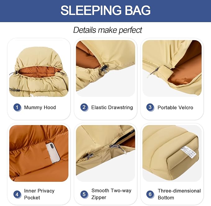 Ultralight Down Sleeping Bag for Adults with 600 Fill Power, Compact Sleeping Bag for Backpacking, Hiking and Camping