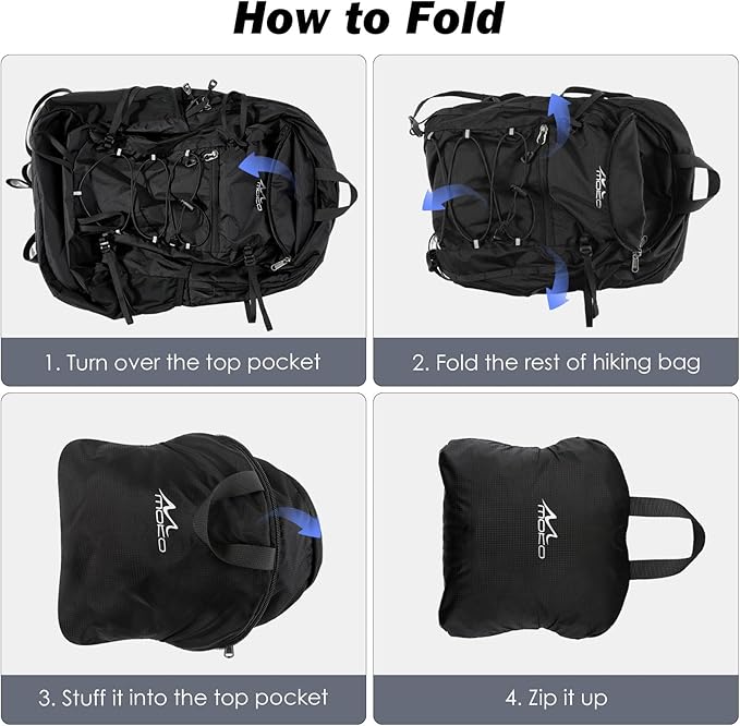 MoKo Hiking Backpack, 40L Large Capacity Camping Backpack with Multiple Pockets, Tear-Resistant Travel Daypack for Men Women, Packable and Lightweight Hiking Daypack for Travel Camping Outdoor, Black