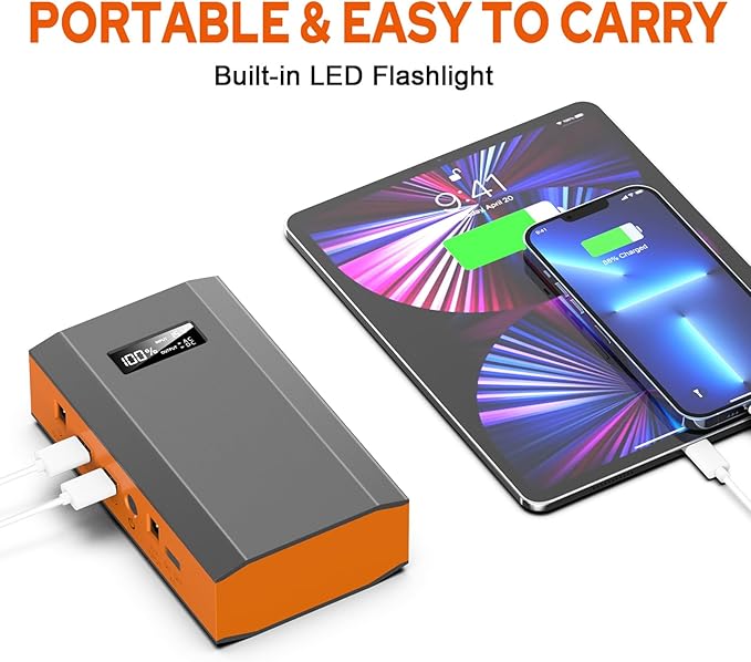 Portable Power Bank with AC Outlet 65W 110V External Battery Pack, 24000mAh Portable Laptop Charger with 30W Foldable Solar Panel Power Supply for Smart devices Outdoor Camping RV Off Grid-Orange