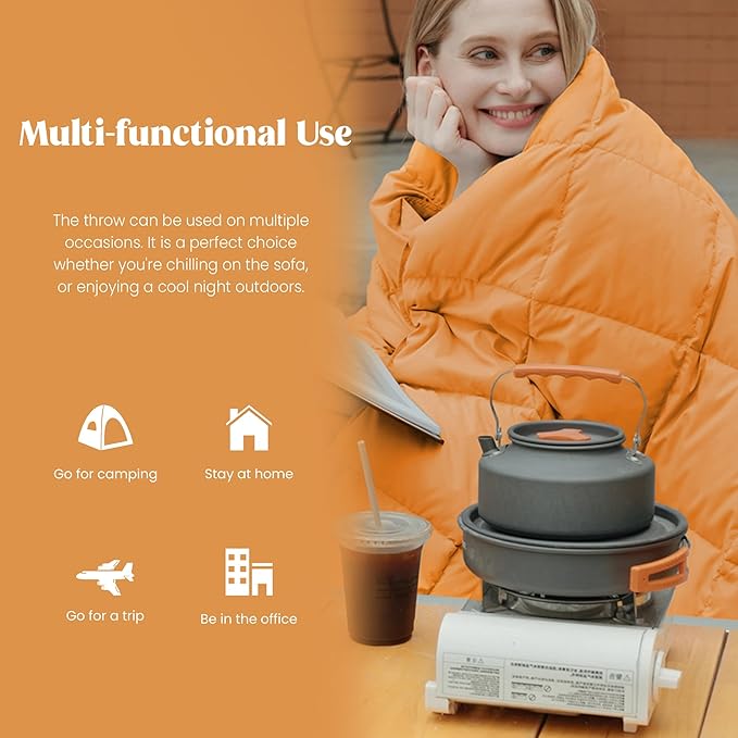 puredown® Soft Feather Down Throw Blanket Lightweight Packable Couch Throw for Indoor and Outdoor Use, 50"X70", Orange