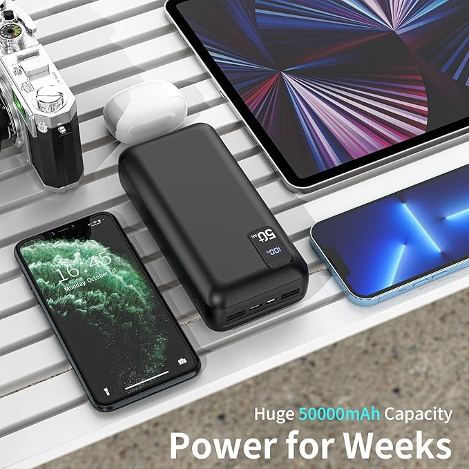 Power Bank 50000mAh 22.5W Fast Charging Portable Charger USB-C Quick Charge with 3 Outputs & 2 Inputs LED Display Huge Capacity External Battery Pack for Most Electronic Devices on The Market