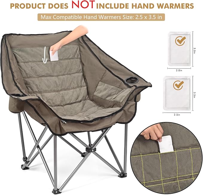 Oversized Fully Padded Camping Chair with Removable Foot Pocket, Heavy Duty Comfy Folding Camp Sports Chair for Adults, Summer, Winter, Outdoor, Ice Fishing, Hunting, RV, Cup Holder, XL, 400 LBS