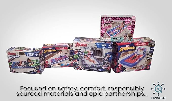 Living iQ Jr Twin-Size Kids Inflatable Air Bed, Blow-Up Mattress with L.O.L. Surprise! Theme, Waterproof & Puncture Resistant Vinyl, Lightweight & Portable for Travel, Hotel, Camp & Sleepover