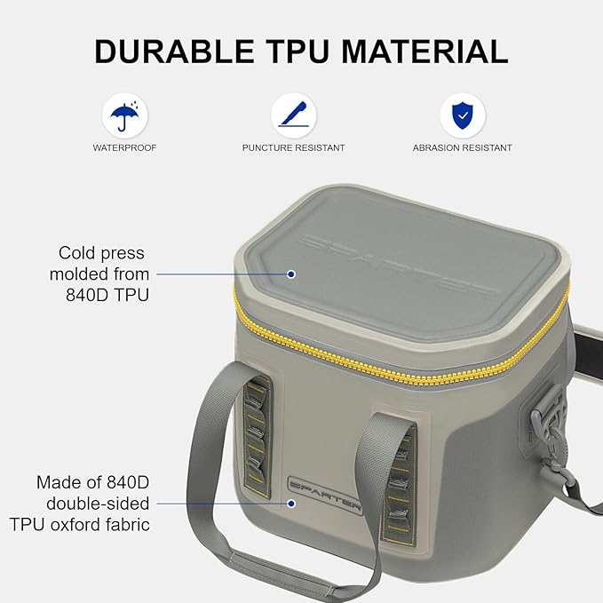 Portable Soft Cooler 12 Cans, IP68 Tizip Leak-Proof Zipper for Camping, Fishing, Beach, Outdoors Insulated Ice Chest with Reusable Ice Pack