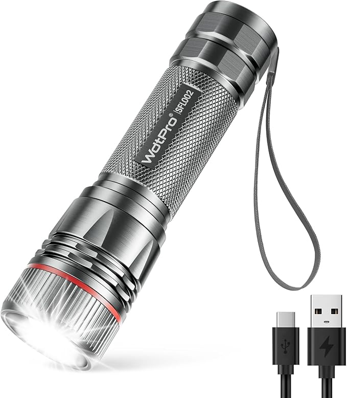 WdtPro Rechargeable Flashlights High Lumens, 1 Pack Super Bright LED Small Tactical EDC Flashlight with 10H Runtime, Portable Flash light for Camping, Home, Emergency Essentials Grey(Battery Included)