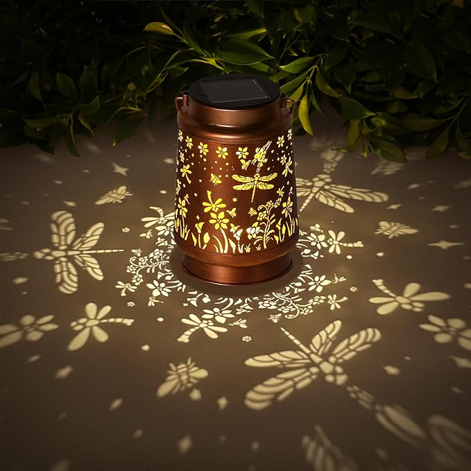 Solar Lanterns Outdoor Waterproof Garden Decor Mothers Day Gifts for Mom Women Birthday Gifts Ideas Metal Bird Decorative LED for Patio Pathway Landscape Walkway Terrace Balcony Lawn Yard (Dragonfly)