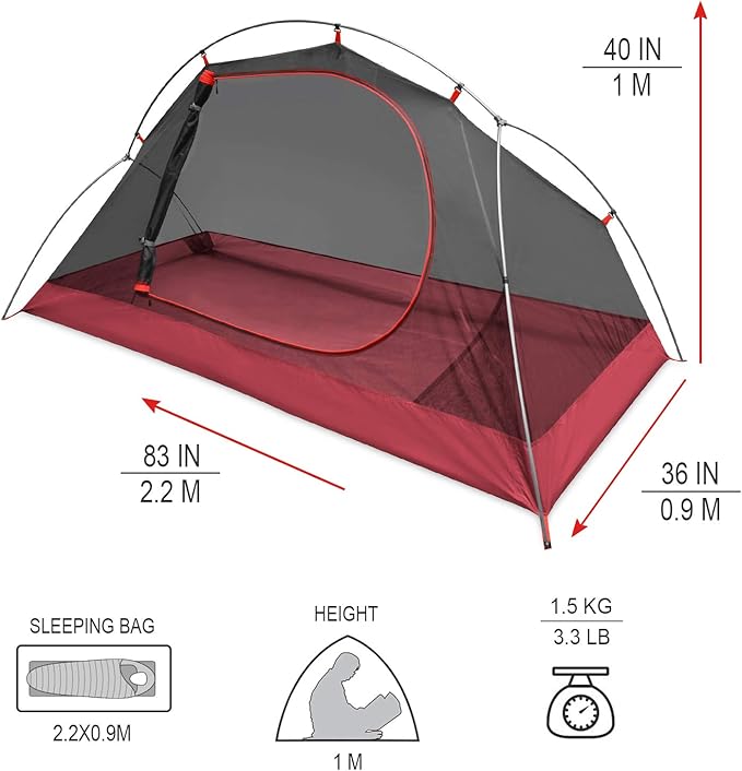 KAZOO Waterproof Backpacking Tent Ultralight 1/2 Person Lightweight Camping Tents 1/2 People Hiking Tents Aluminum Frame Double Layer