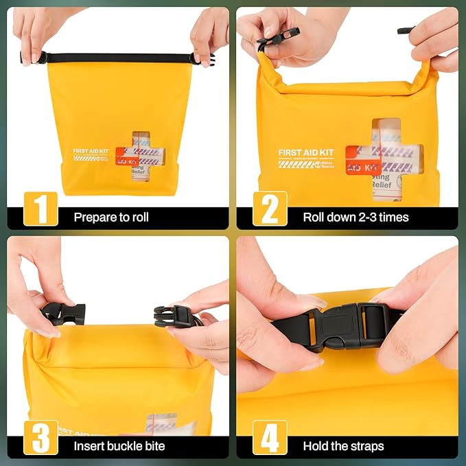 RHINO RESCUE Waterproof Boat First Aid Kit, Lightweight Boat Accessories Dry Bag, Emergency Marine Survival Supplies for Outdoor Kayak, Fishing, Floating, Swimming, Beach & Camping (Red)