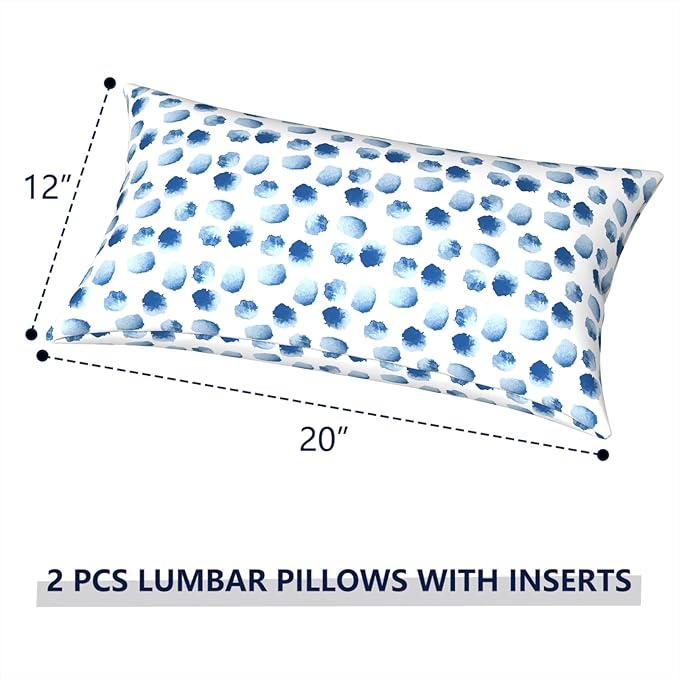 Outdoor Lumbar Pillows 12x20 inch, Rectangle Throw Pillows with Inserts, Decorative Lumbar Cushions for Patio Furniture Garden Couch Home Sofa Office Chair, Pack of 2, Brush Blue