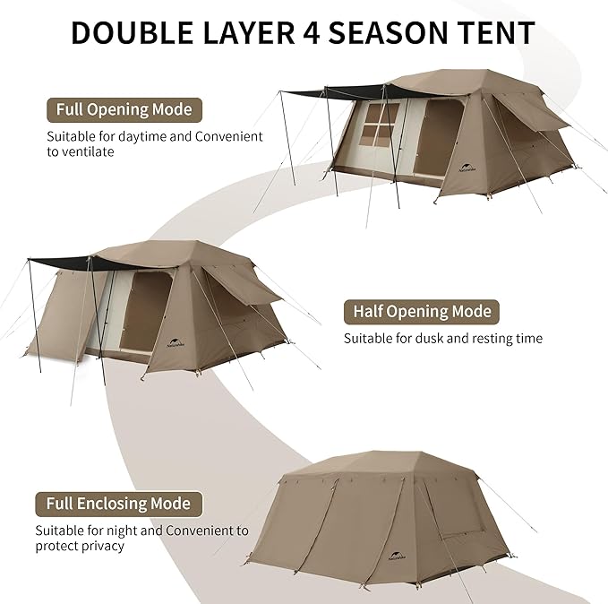 Naturehike Village Instant Tent, 4 Person 8 Person Camping Tent with Full Rainfly, Waterproof Large Cabin Tents for Car Camping