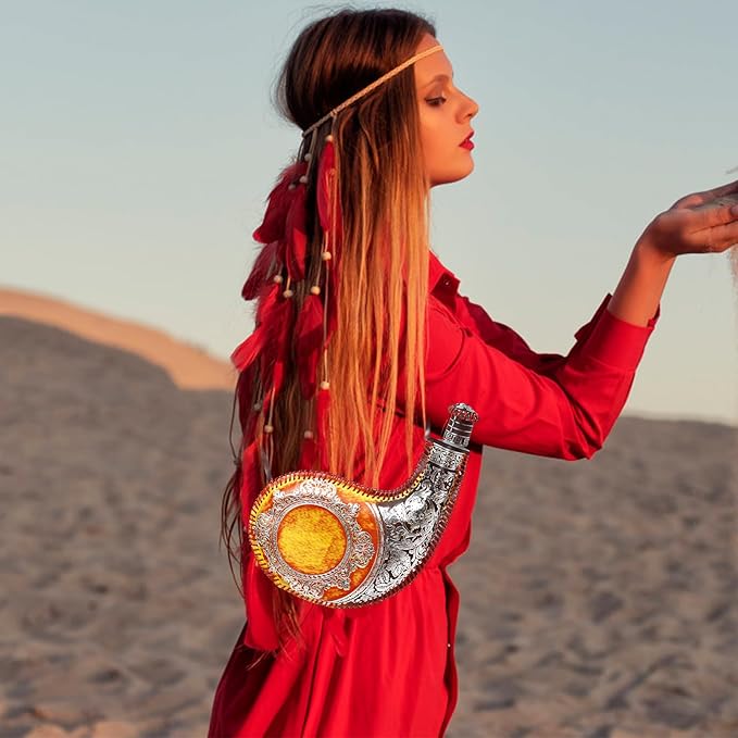 Amosfun Retro Wine Bota Vintage Leather Canteen Hip Flask Pouch Container Mongolia Water Bag with Strap for Travel, Camping, Hiking, 12.20 X 8.07 X 0.98 Inches