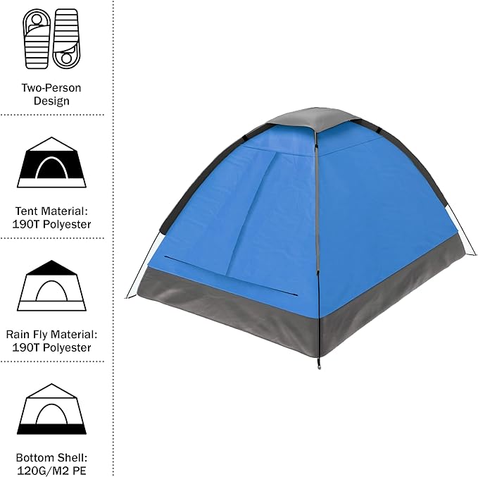 2-Person Dome Tent – Easy Set Up Shelter with Rain Fly and Carrying Bag for Camping