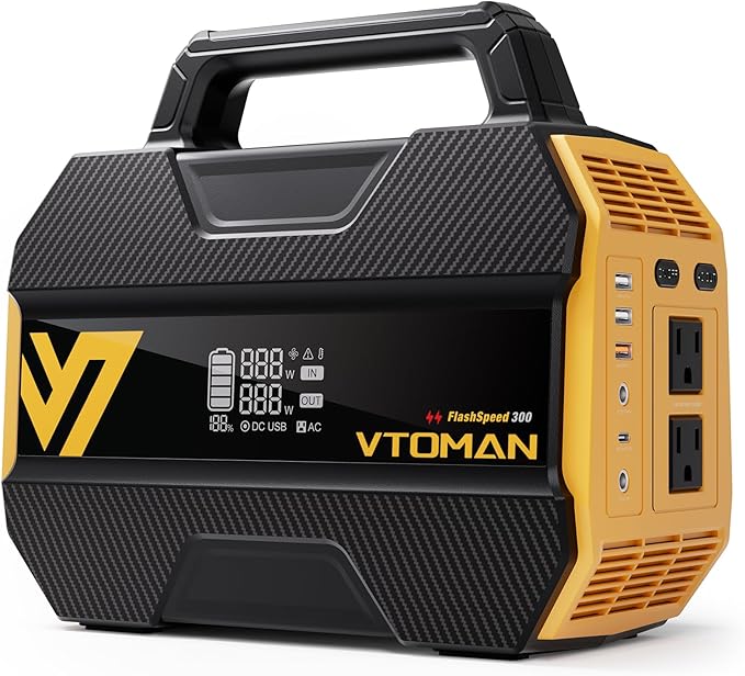 VTOMAN FlashSpeed 300 Portable Power Station 300W, 230Wh Solar Generator with LiFePO4 Battery Pack, 3000 Cycles, PD 100W USB-C, 6 Outlets for Outdoor Camping, RV, Off-grid, Home Backup