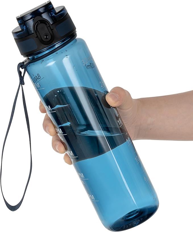 OLDLEY Water Bottle 32oz, Durable and Leakproof Water Bottles Motivational with Time Marker, Tritan, BPA Free, Wide Mouth, Gym, Travel, Home, School, Office, Midnight Blue (1 Bottle)