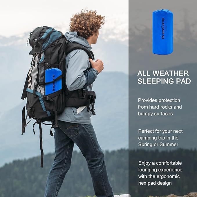 Camping Sleeping Pad,Ultralight Inflatable Camping Pads with Pillow & Foot Pump for Outdoor Hiking Travel Tent Backpacking Trip Car Camp Gear, Airpad Carry Bag,Compact Camping Mat, Blue