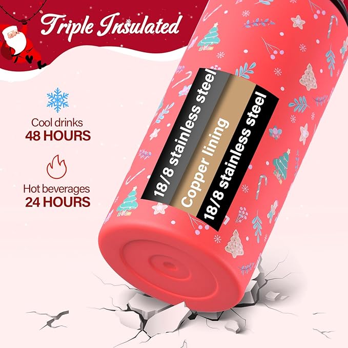 KXIAOCHEN Insulated Water Bottle, Stainless Steel Water Bottle, 2 Lids (Straw and Handle Lid),Wide Mouth Metal Water Bottles Keep Hot and Cold, Double Walled, Thermo Mug, Metal Canteen