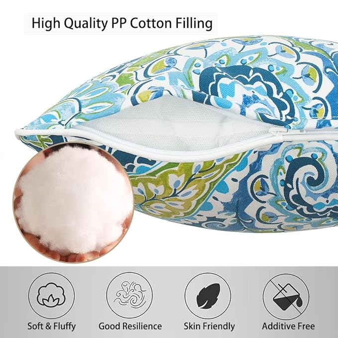 Magpie Fabrics Pack of 2 Outdoor Waterproof Lumbar Rectangular Throw Pillow with Insert, Home Decorative Toss Pillows All Weather Cushion for Patio Garden Car Office (12x20 Inch, Paisley Lapis Green)