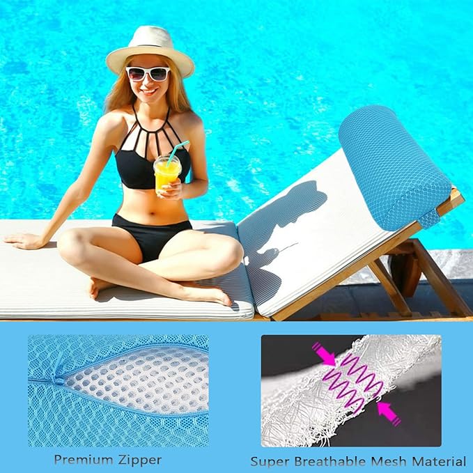 REEZEIVI 2 Pack Headrest Pillow for Patio Chaise Lounge,Chaise Lounge Pillows Outdoor 3D air mesh with Elastic Band,Quick Drying and Washable Spa Pillow for Recliner,Beach Chair,Office Chair,Blue