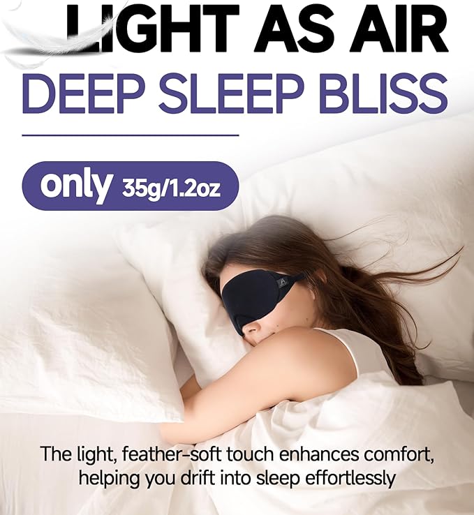 Mavogel Cotton Sleep Eye Mask - Updated Design Light Blocking with Adjustable Nose Bridge, Soft and Comfortable Night Eye Mask for Men Women, Eye Blinder for Shift Work, Includes Travel Pouch, Black