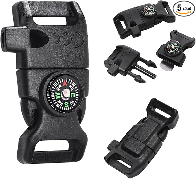 5/8 Inch Compass Flint Scraper Fire Starter Whistle Buckle Paracord Bracelet Outdoor Camping Emergency Survival Travel Kits