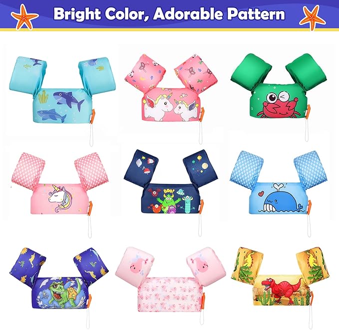 MoKo Toddler Swim Vest for Kids 20-50lbs, Lovely Cartoon Swimming Wings Pool Floats Sleeve Children Swim Arm Band Water Sports Learning Swim Training Equipment, Pink Whale