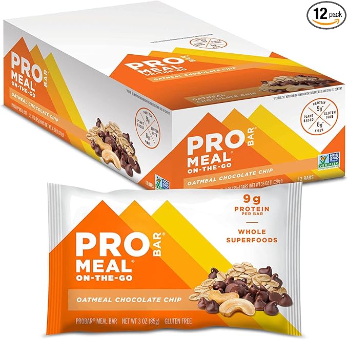 PROBAR - MEAL Bar, Oatmeal Chocolate Chip, Non-GMO, Gluten-Free, Healthy, Plant-Based, Whole-Food Ingredients, Natural Energy (12 Count)