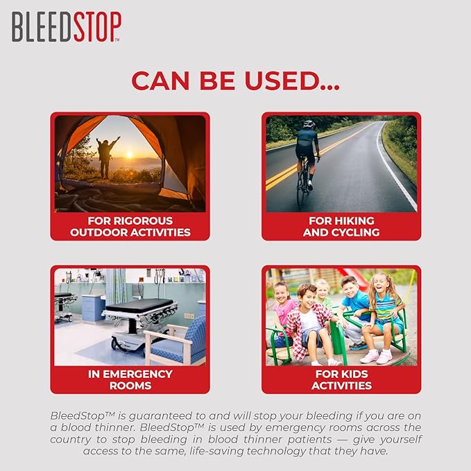 BleedStop™ First Aid Powder for Blood Clotting, Trauma Kit, Blood Thinner Patients, Camping Safety, and Survival Equipment for Moderate to Severe Bleeding Wounds or Nosebleeds (Double 4 Pack 15g)