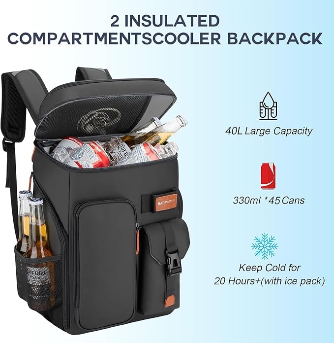 Insulated Cooler Backpack,33/45 Cans Multifunctional Double Deck Leakproof Cooler Bag with Sternum Strap,Large Capacity Lightweight Travel Camping Beach Backpack