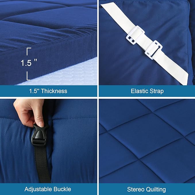 SPRINGSPIRIT Cot Mattress Topper (Improved Thickness), Foam Quilted Pads for Camping, Soft Comfortable Sleeping Cot Mattress Pad Only, Camping Pad 75"x30" for Camp Cot/Rv Bunk/Narrow Twin Beds, Navy