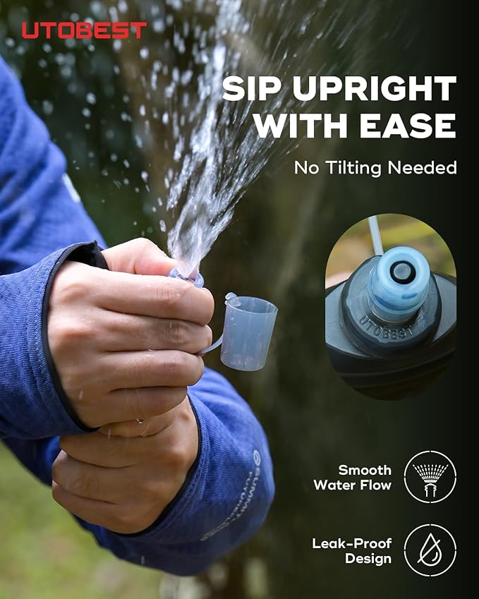 UTOBEST 150ml Soft Flask, 2 Pack Flexible TPU Hydration Water Bottle, Collapsible with 28mm Caliber for Running, Hiking, Cycling, Climbing, and Marathon Blue