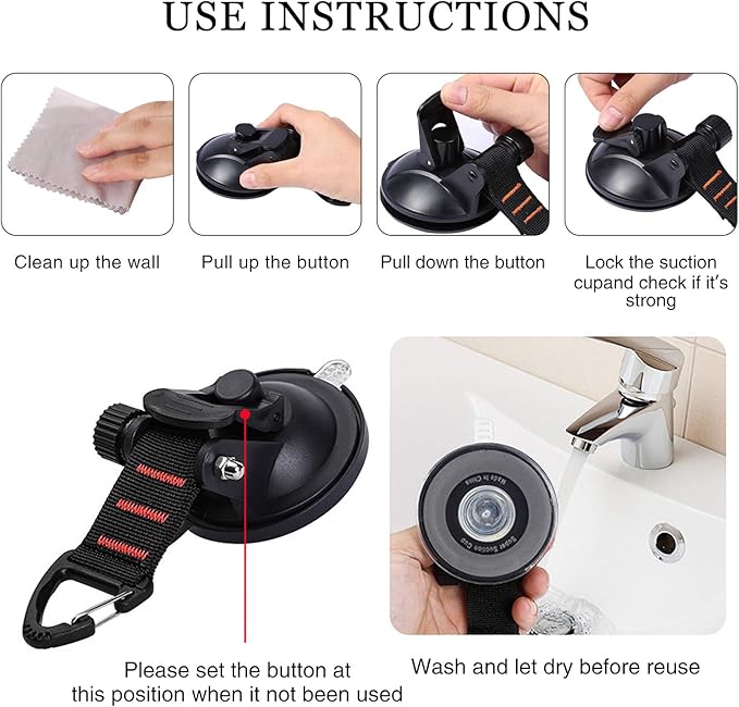 CONBOLA Suction Cup Hooks Heavy Duty 4 Pieces Car Camping Essentials Upgraded Tie Down Suction Cup Camper Accessories with Securing Hook Strong Power for RV Boat Window Glass Camping Trap.(4 pcs)