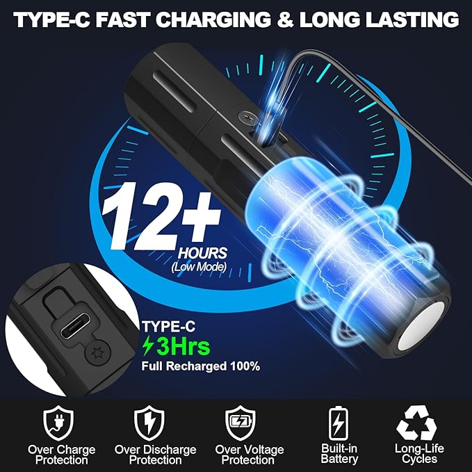 Banral Rechargeable Flashlights High Lumens - Super Bright Small Pocket Magnetic Flashlight, 8 Modes LED Tactical Flash Light, Dual Button Powerful Flashlight for Camping (2, Pure Black)