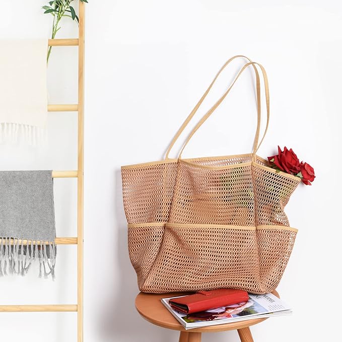 Beach Bag - Mesh Tote Bag Beach Vacation Clothes for Women Pool Bag for Travel Pool Family Cruise Essentials 2025