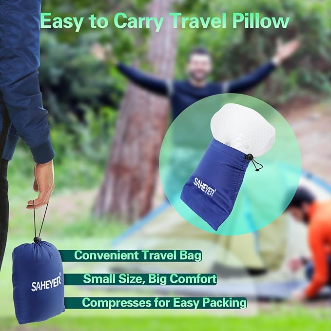 SAHEYER Memory Foam Camping Pillow, Travel Pillows for Sleeping, Neck Support Camping Gear Accessories - Small Pillow Travel Essentials for Sleeping, Backpacking, Hammock, White
