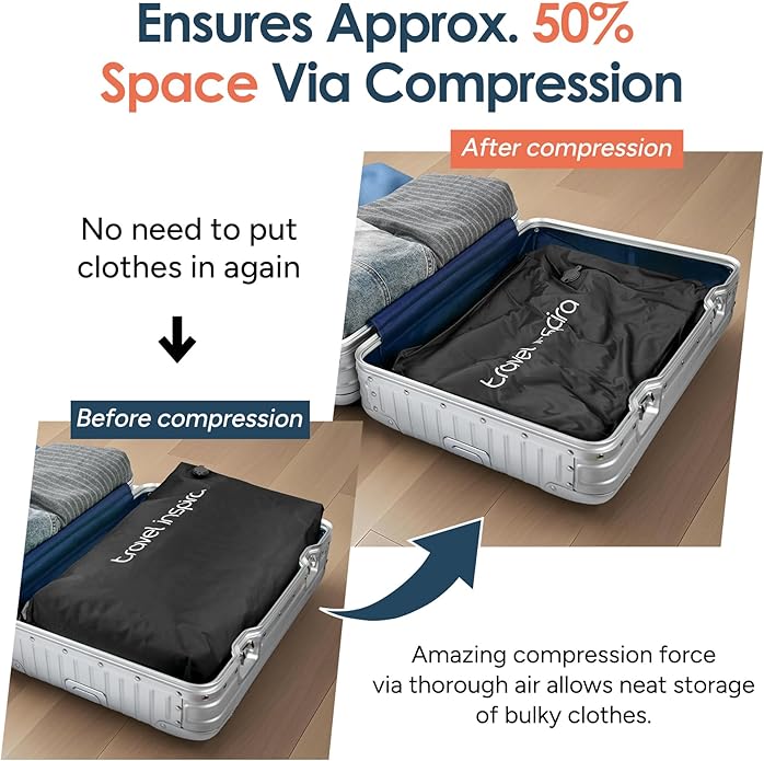 Vacuum Compression Bags IP67 Waterproof with Shoulder Strap Reusable Travel Space Saver for Carry On Suitcases and Backpack