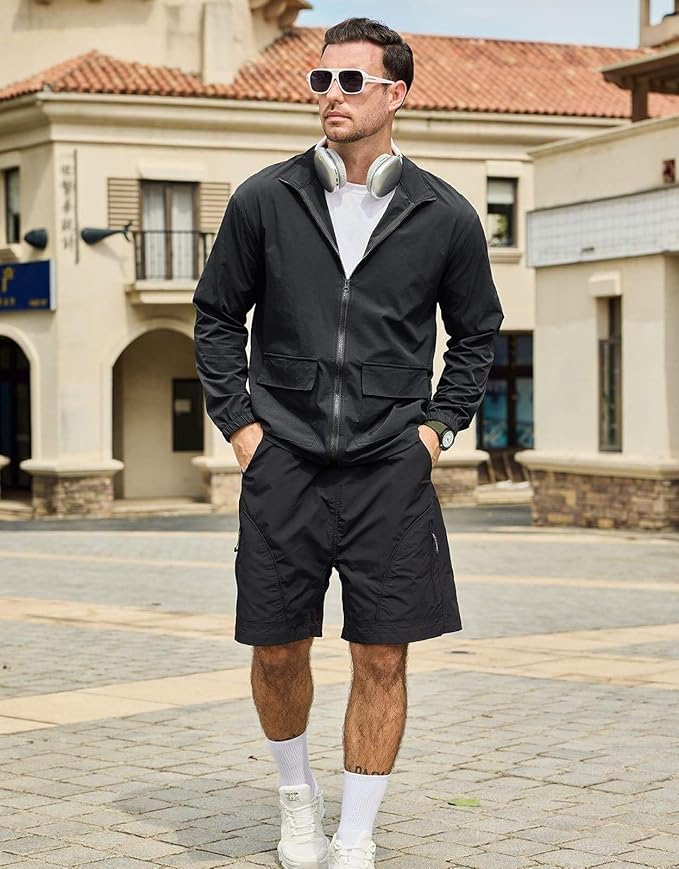 SEGANUP Men's Lightweight Windbreaker Jacket Outdoor Workout Windproof Dustproof Jacket Golf Hiking Wind Breaker with Pockets