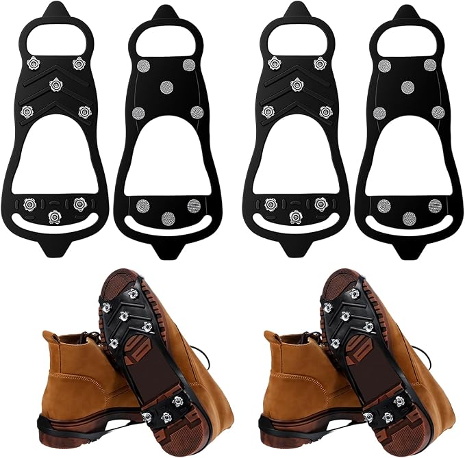 2 Pairs Ice Cleats for Shoes and Boots, Ice Snow Gripper Shoe/Boot Traction Cleats with 8 Stainless Steel Spikes, Winter Outdoor Anti-Slip Crampons for Walking, Climbing and Hiking